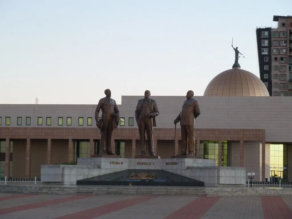 Three chiefs with lady justice at the back, Gaborone, Botswana